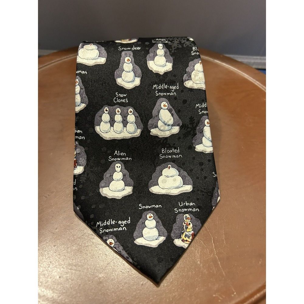 American Greetings Golden Wreath Novelty Snow Men Snowmen Clones Black Neck‎ Tie